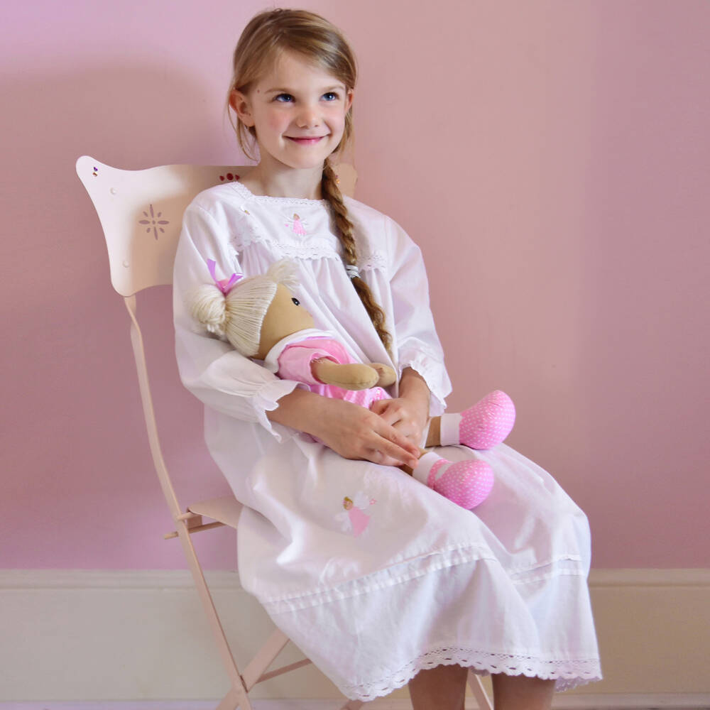 Powell Craft-قميص نوم قطن لون أبيض للبنات | Childrensalon