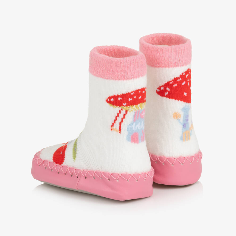 Powell Craft-Girls White & Pink Cherry Print Slipper Socks | Childrensalon