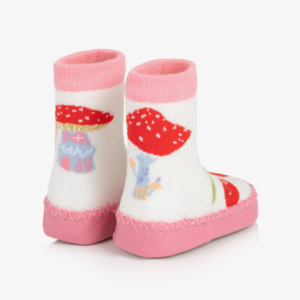 Powell Craft-Girls White & Pink Cherry Print Slipper Socks | Childrensalon