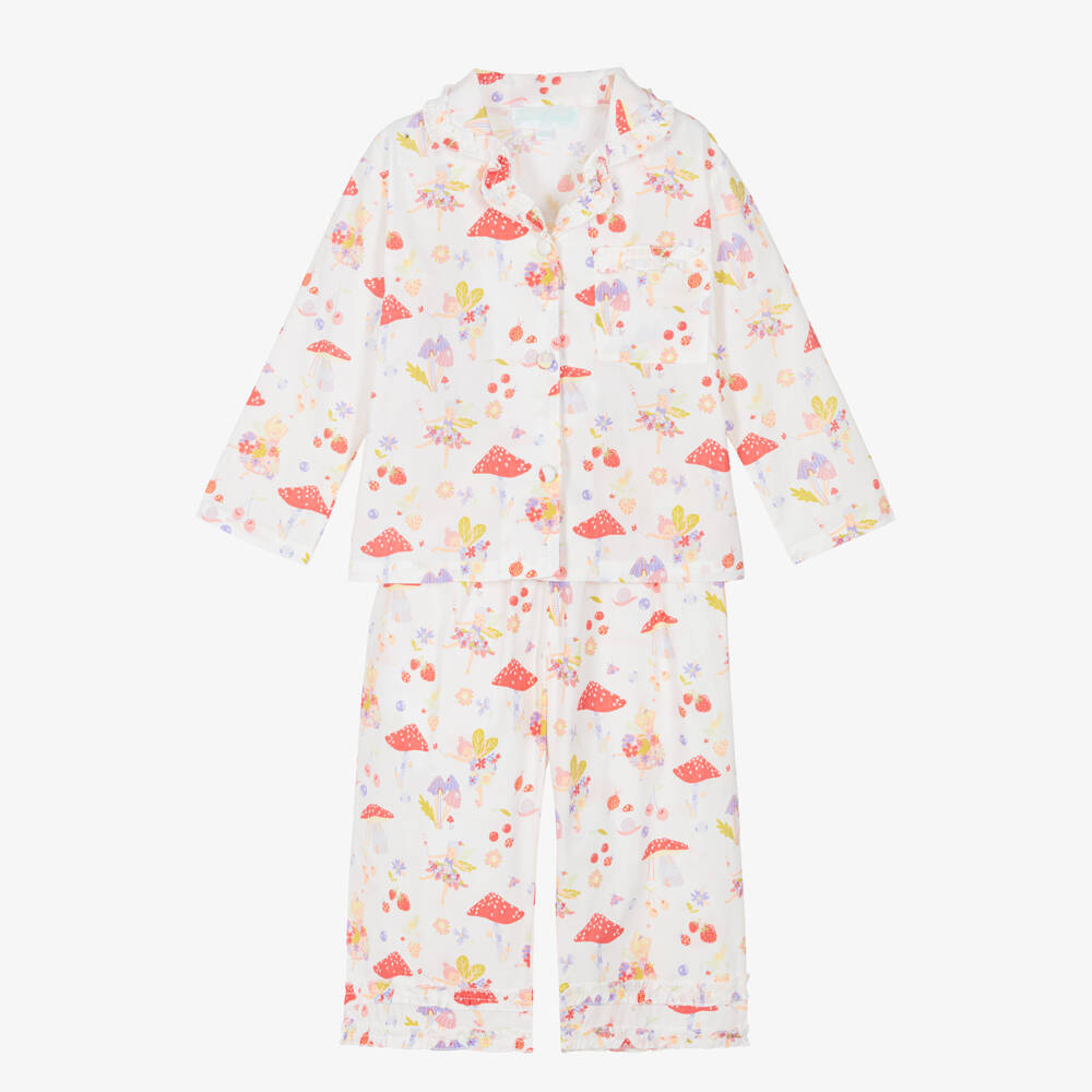 Powell Craft-Girls White & Pink Fairy Print Long Pyjamas | Childrensalon