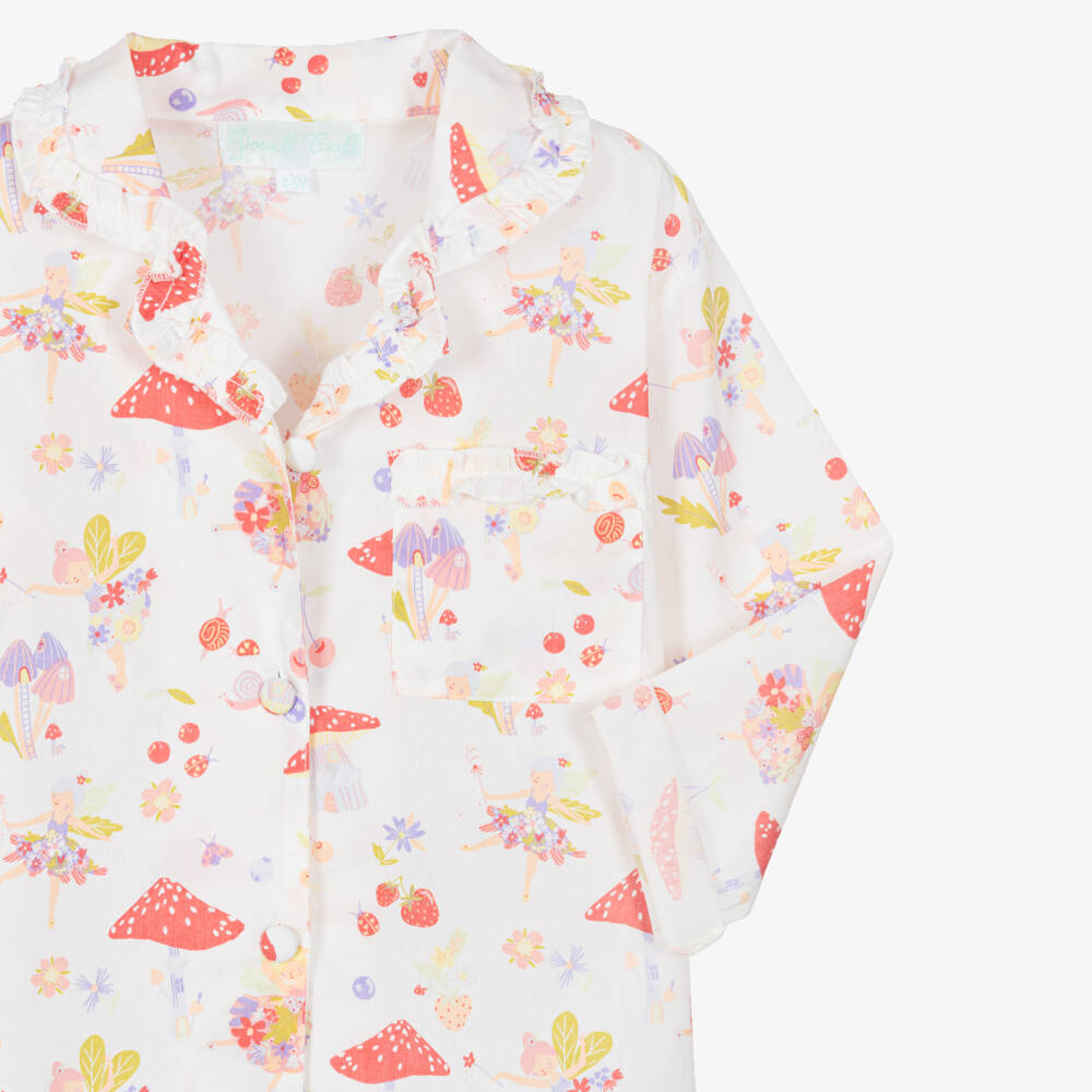Powell Craft-Girls White & Pink Fairy Print Long Pyjamas | Childrensalon
