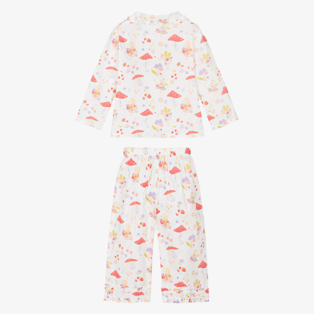 Powell Craft-Girls White & Pink Fairy Print Long Pyjamas | Childrensalon