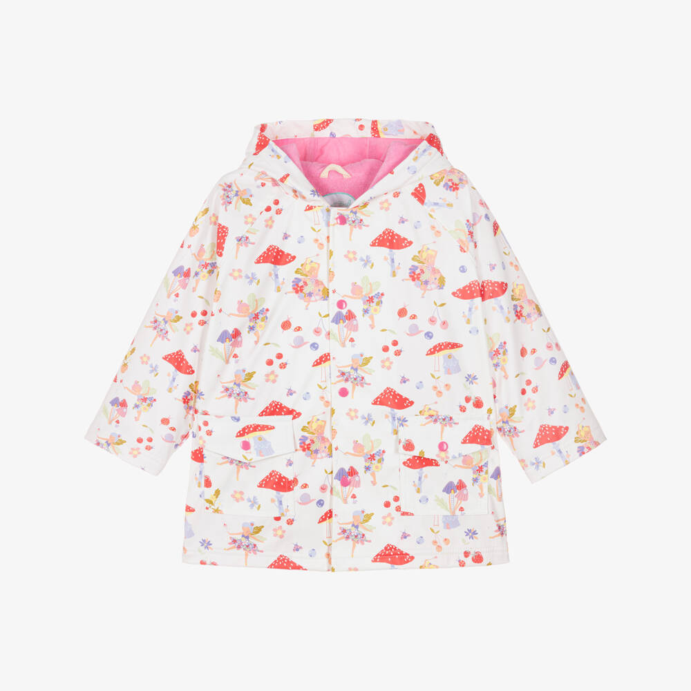 Powell Craft-Girls White & Pink Fairy Print Raincoat | Childrensalon