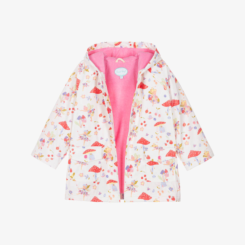 Powell Craft-Girls White & Pink Fairy Print Raincoat | Childrensalon