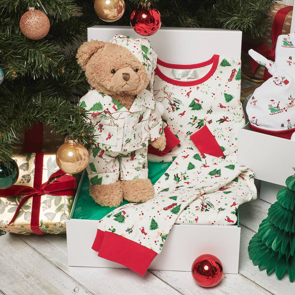 Powell Craft-Ivory Festive Pyjama Teddy Bear (34cm) | Childrensalon