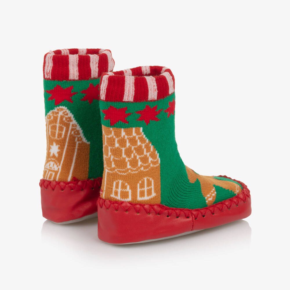 Powell Craft-Red & Green Gingerbread Baby Slipper Socks | Childrensalon