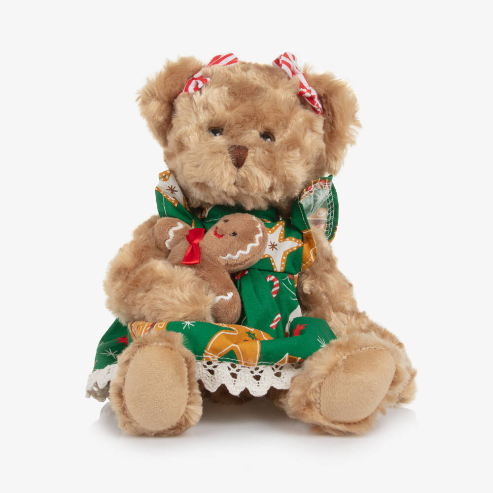 Powell Craft-Teddy Bear Soft Toy with Gingerbread Print Dress (30cm) | Childrensalon