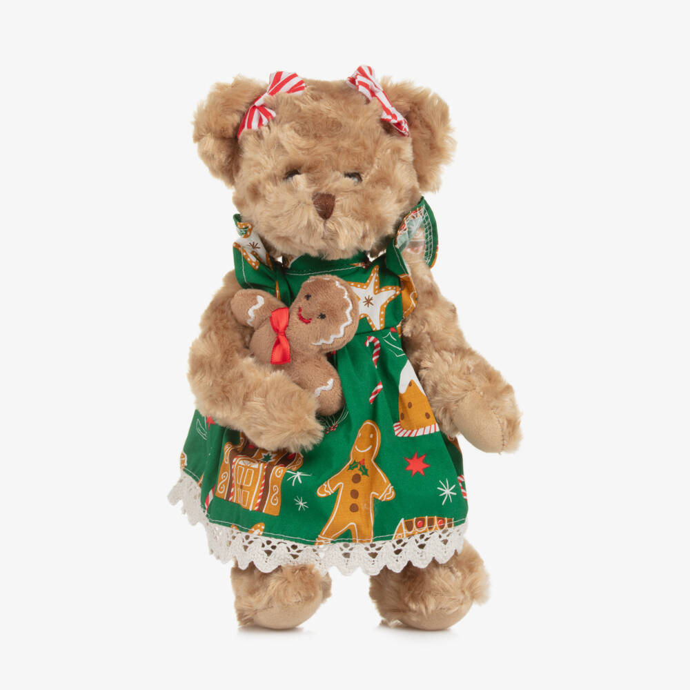 Powell Craft-Teddy Bear Soft Toy with Gingerbread Print Dress (30cm) | Childrensalon