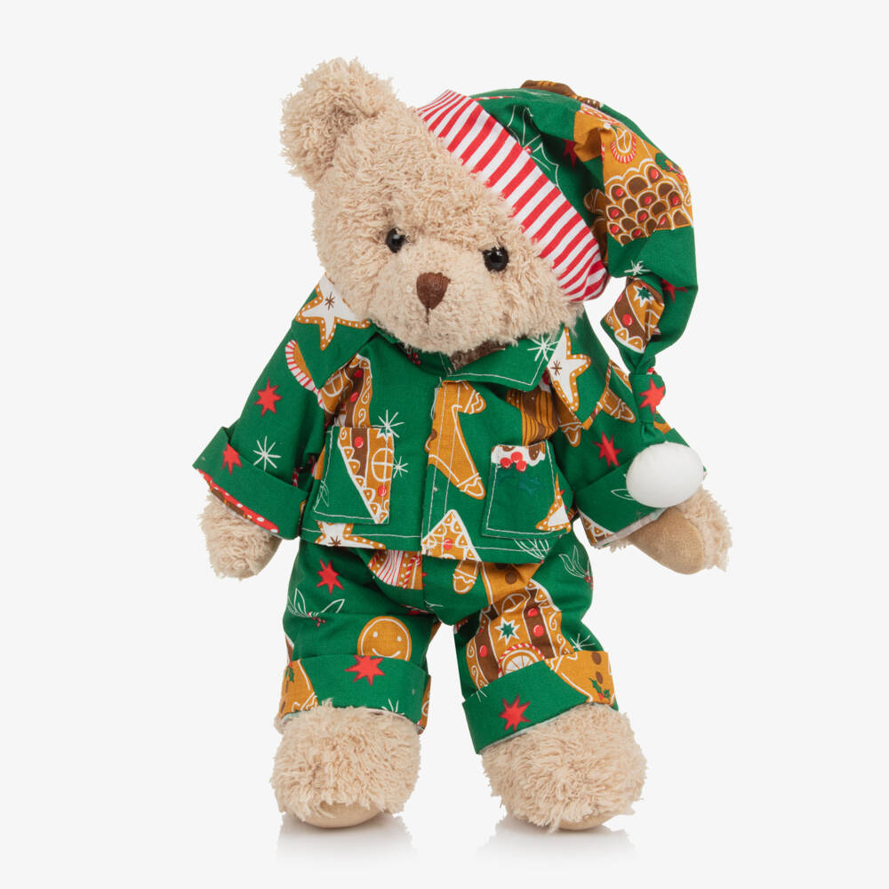 Powell Craft-Teddy Bear Soft Toy with Gingerbread Print Pyjamas (32cm) | Childrensalon