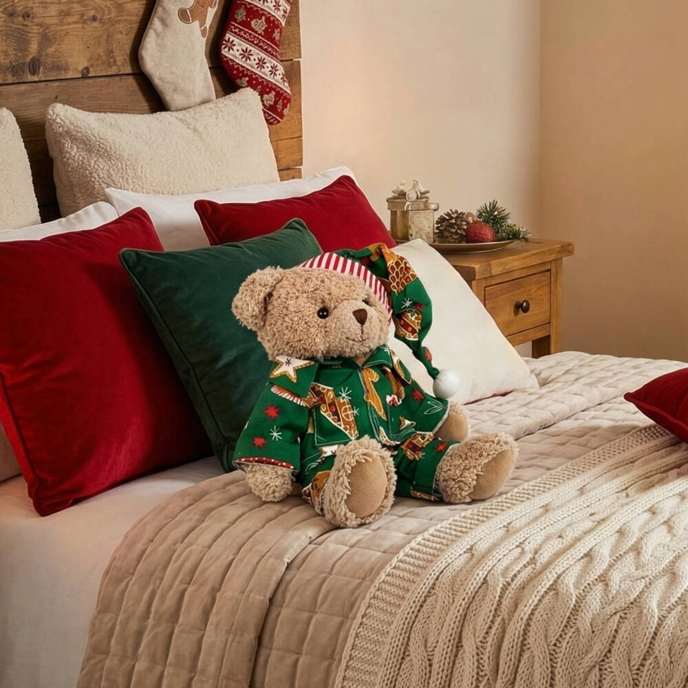 Powell Craft-Teddy Bear Soft Toy with Gingerbread Print Pyjamas (32cm) | Childrensalon