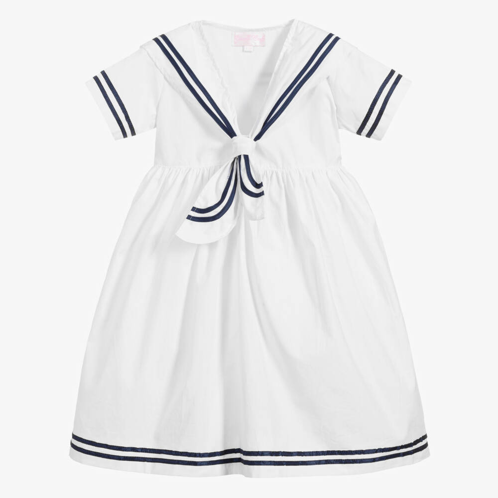 Powell Craft-White Cotton Girls Sailor Dress | Childrensalon