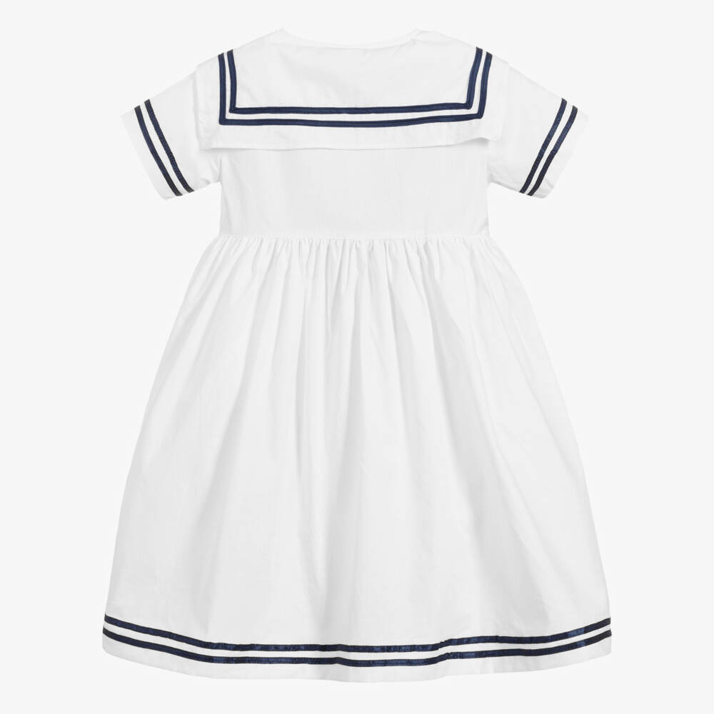 Powell Craft-White Cotton Girls Sailor Dress | Childrensalon