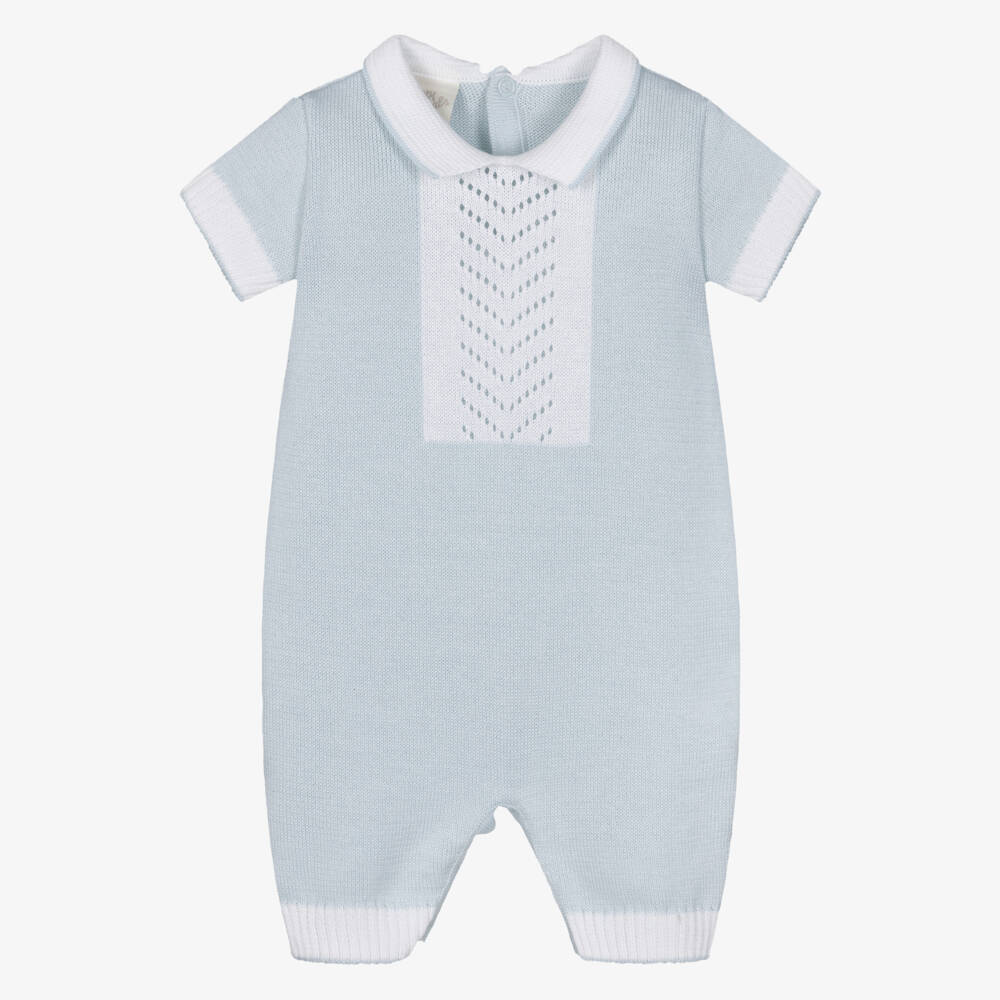 Pretty Originals-Baby Boys Blue Cotton Knit Shortie | Childrensalon