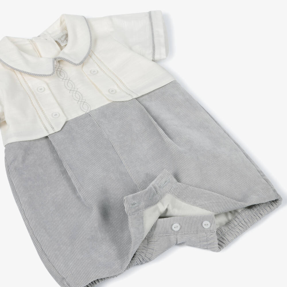 Pretty Originals-Baby Boys Ivory & Grey Corduroy Shortie | Childrensalon