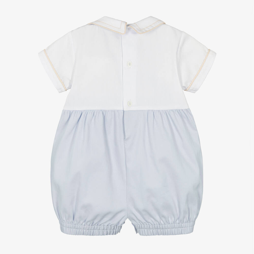 Pretty Originals-Baby Boys White & Blue Cotton Shortie | Childrensalon