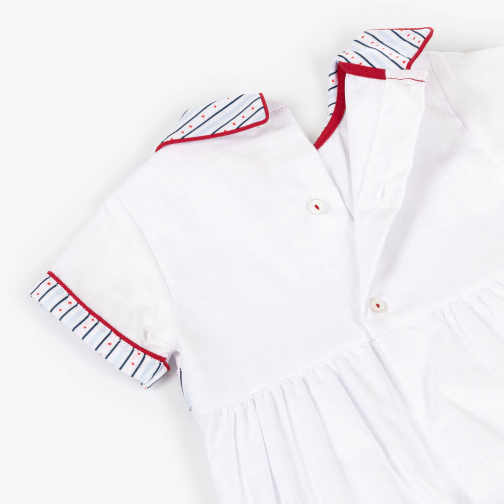 Pretty Originals-Baby Boys White Cotton Shortie with Patterned Trim | Childrensalon