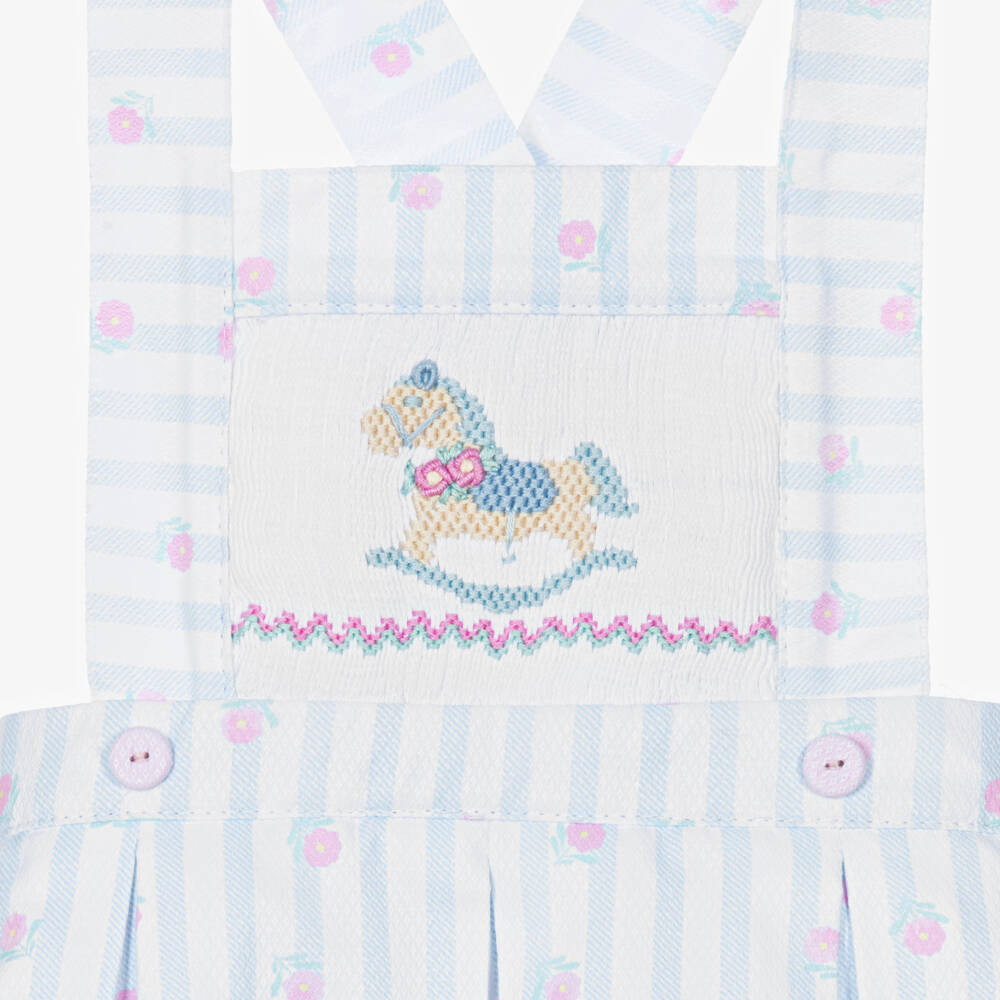 Pretty Originals-طقم تنورة مخططة قطن لون أبيض وأزرق للبنات الرضع | Childrensalon