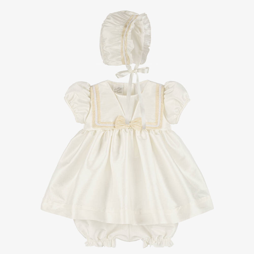 Pretty Originals-Baby Girls Ivory & Beige Bow Dress Set | Childrensalon