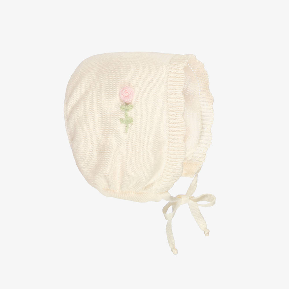 Pretty Originals-Baby Girls Ivory Knitted Bonnet | Childrensalon