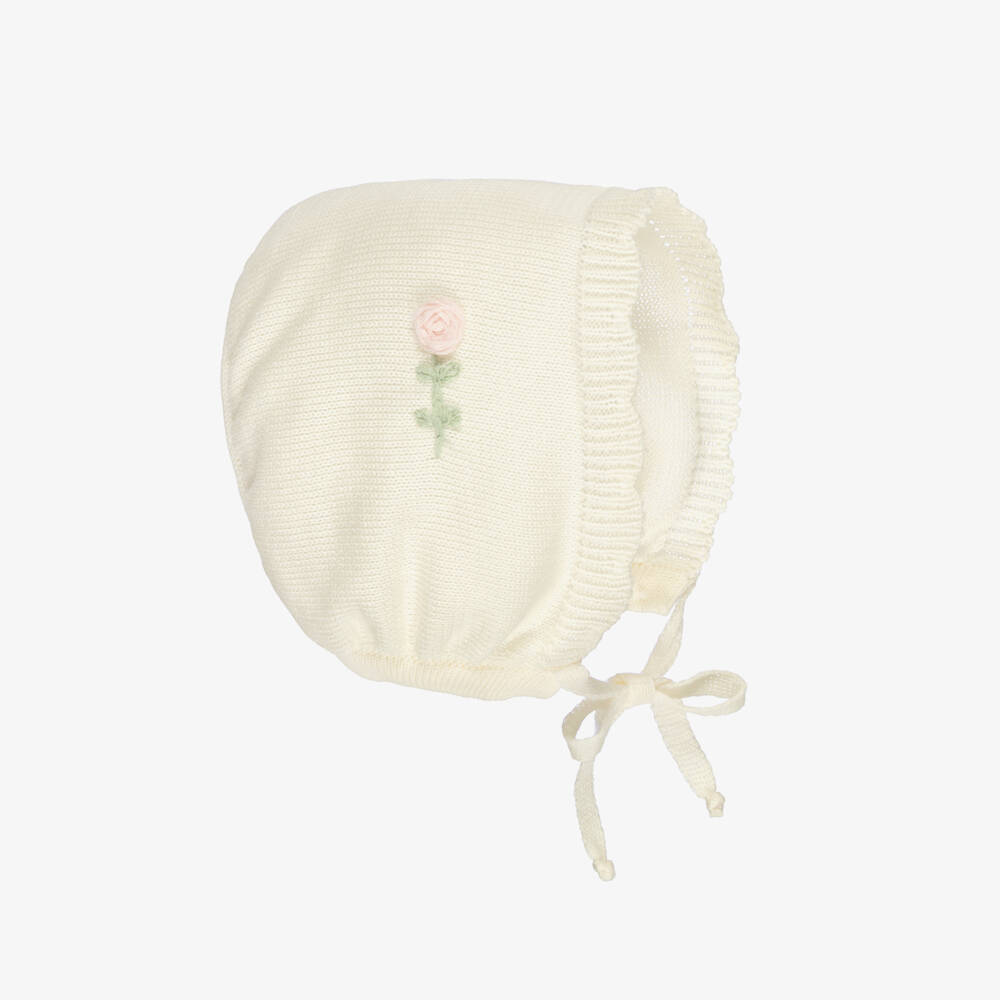 Pretty Originals-Baby Girls Ivory Knitted Bonnet | Childrensalon