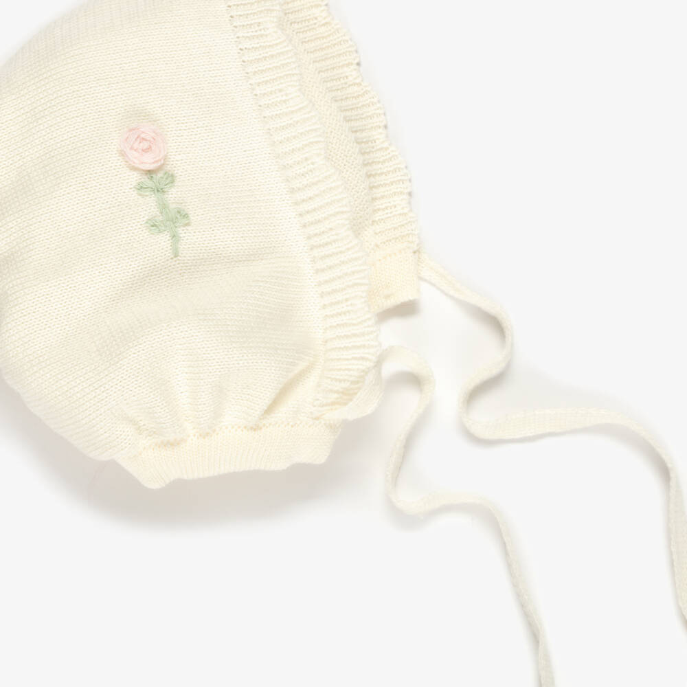 Pretty Originals-Baby Girls Ivory Knitted Bonnet | Childrensalon