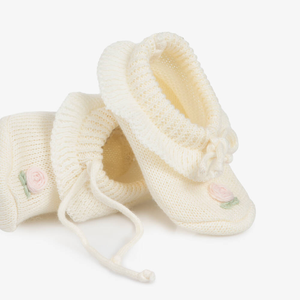 Pretty Originals-Baby Girls Ivory Knitted Booties | Childrensalon