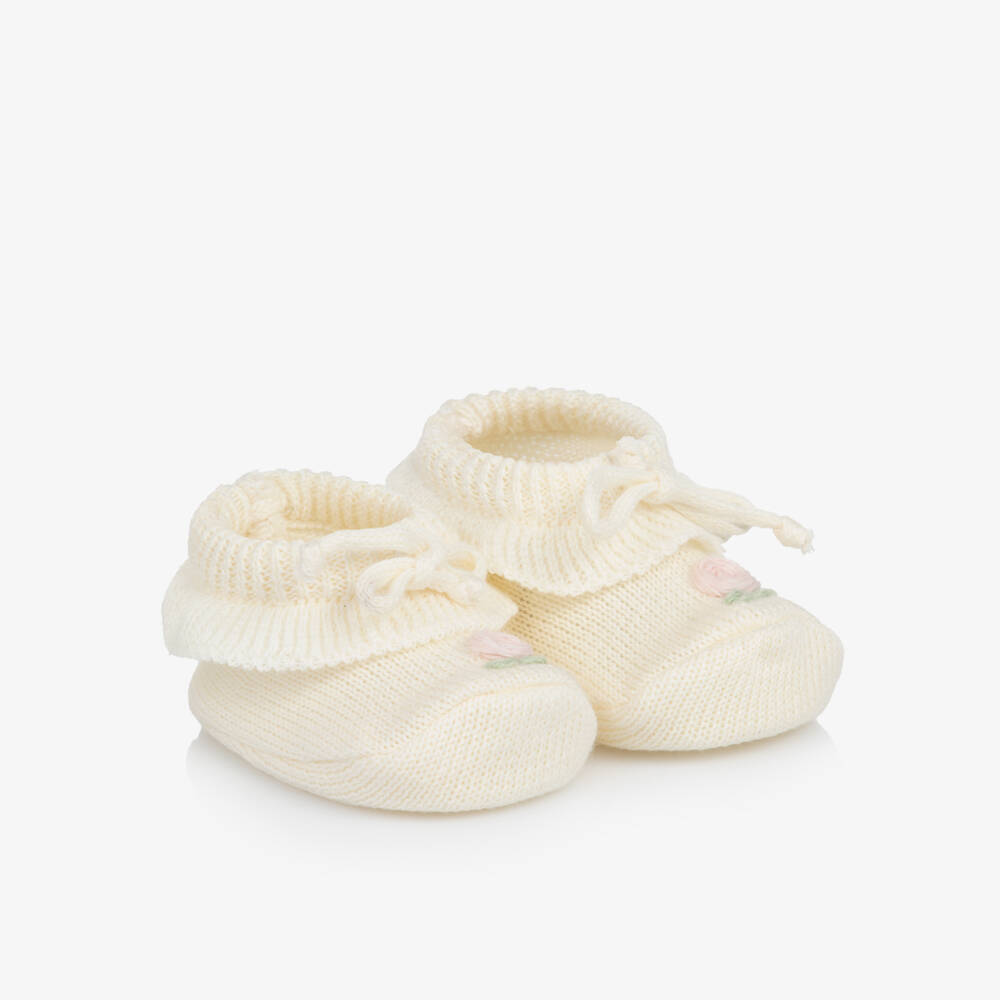 Pretty Originals-Baby Girls Ivory Knitted Booties | Childrensalon