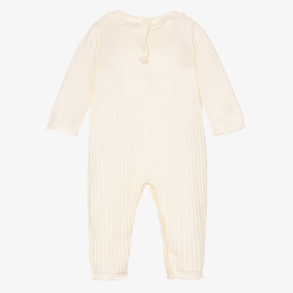 Pretty Originals-Baby Girls Ivory Knitted Romper Suit | Childrensalon