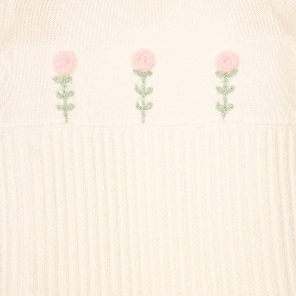 Pretty Originals-Baby Girls Ivory Knitted Romper Suit | Childrensalon