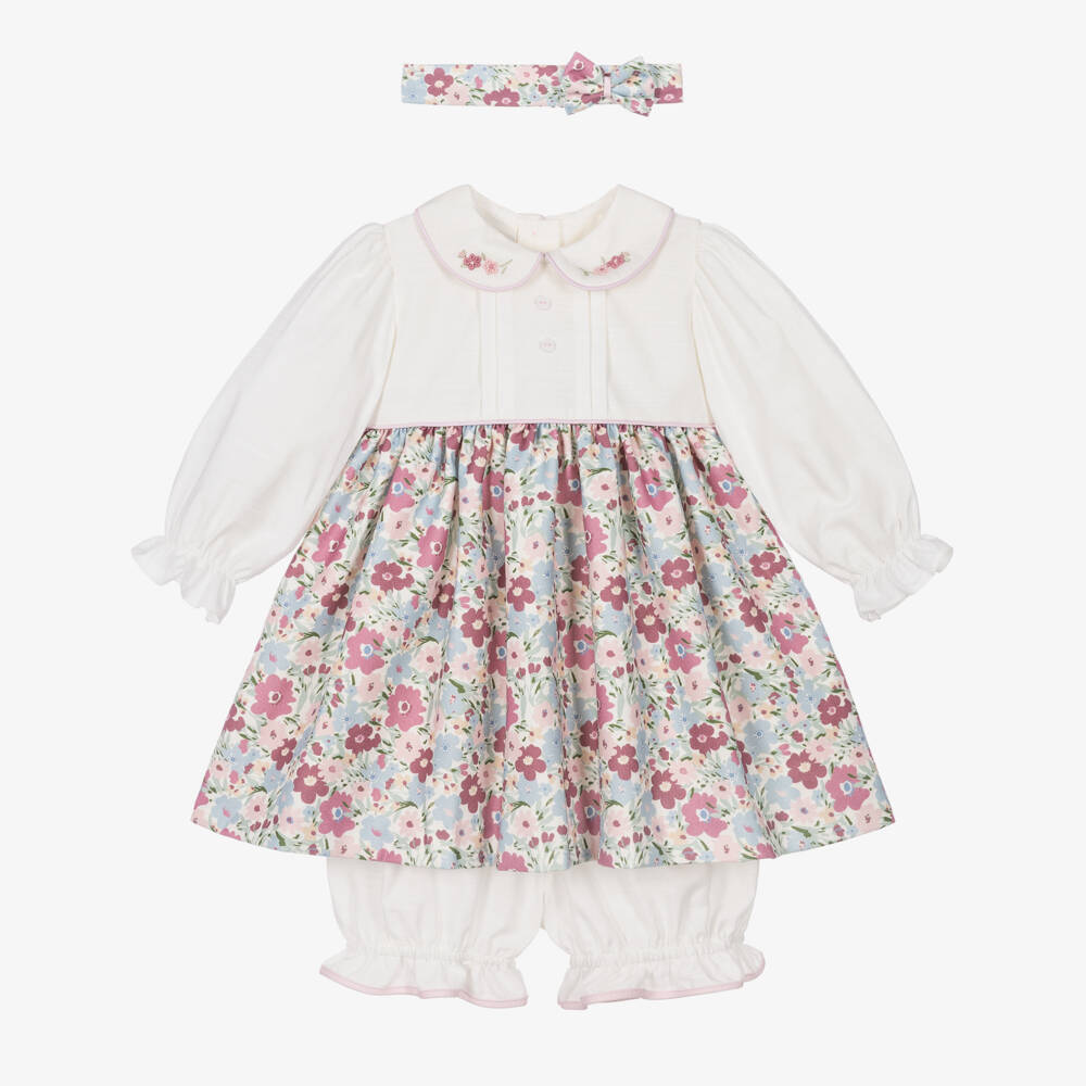 Pretty Originals-Baby Girls Pink Hand-Embroidered Floral Dress Set | Childrensalon