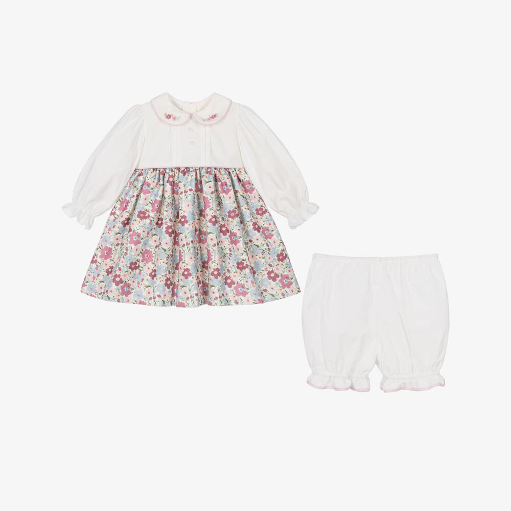 Pretty Originals-Baby Girls Pink Hand-Embroidered Floral Dress Set | Childrensalon