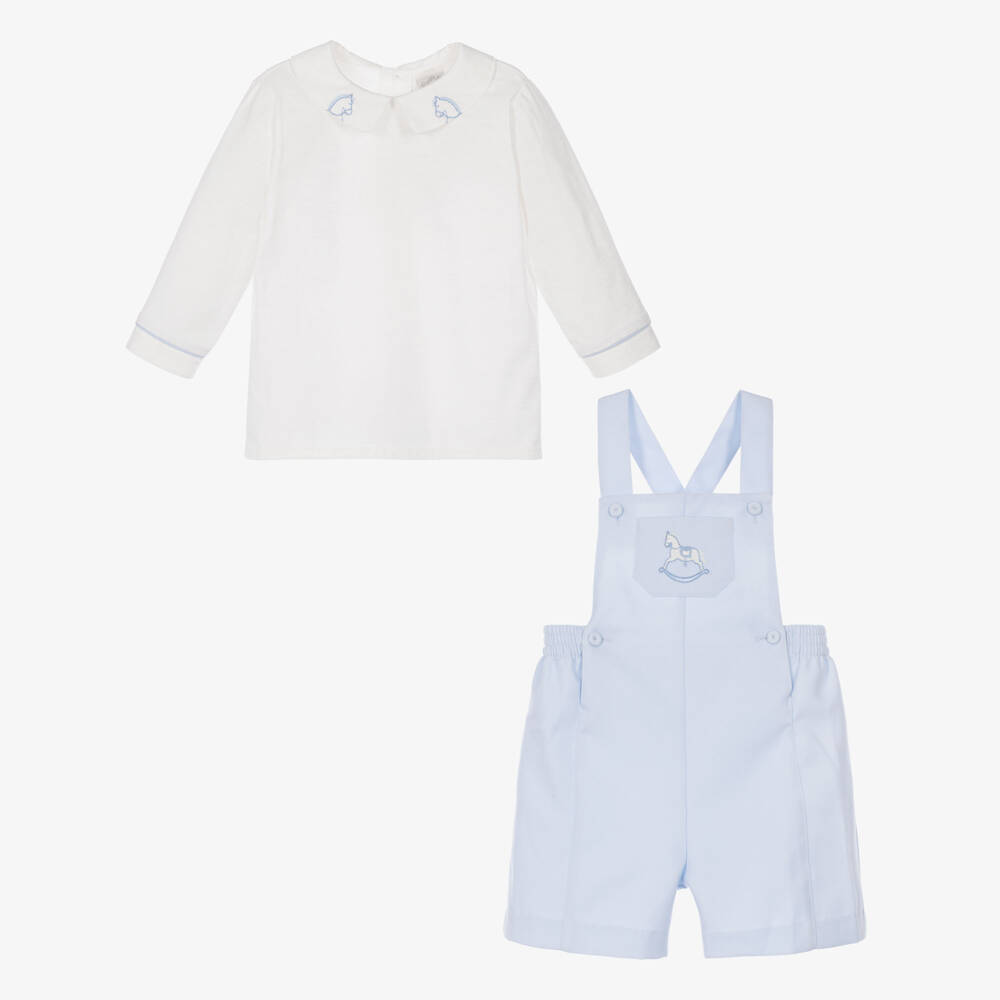 Pretty Originals-Boys Blue Rocking Horse Dungaree Shorts Set | Childrensalon