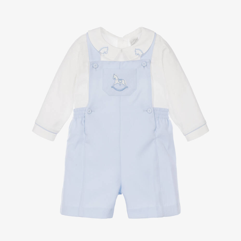 Pretty Originals-Boys Blue Rocking Horse Dungaree Shorts Set  | Childrensalon