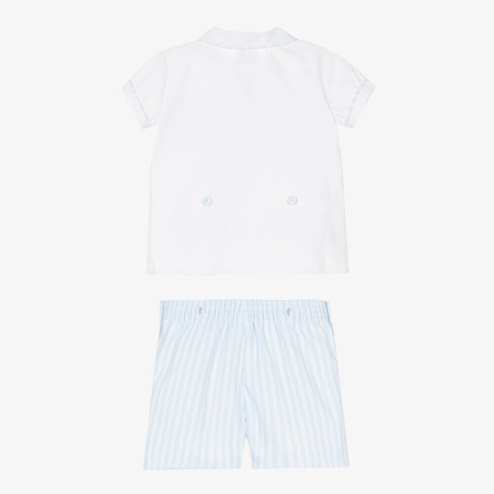 Pretty Originals-Boys Blue & White Striped Cotton Hand-Smocked Buster Suit | Childrensalon