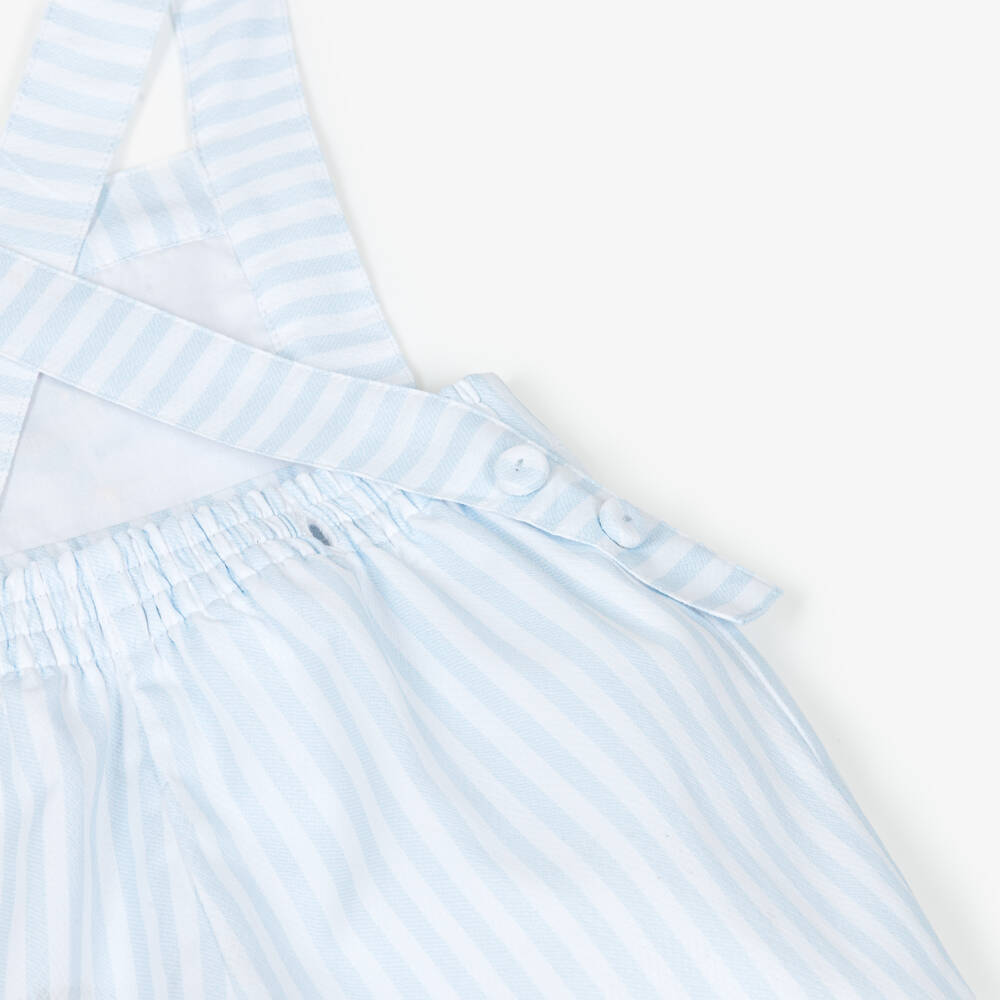 Pretty Originals-Boys Blue & White Striped Cotton Hand-Smocked Dungaree Set | Childrensalon