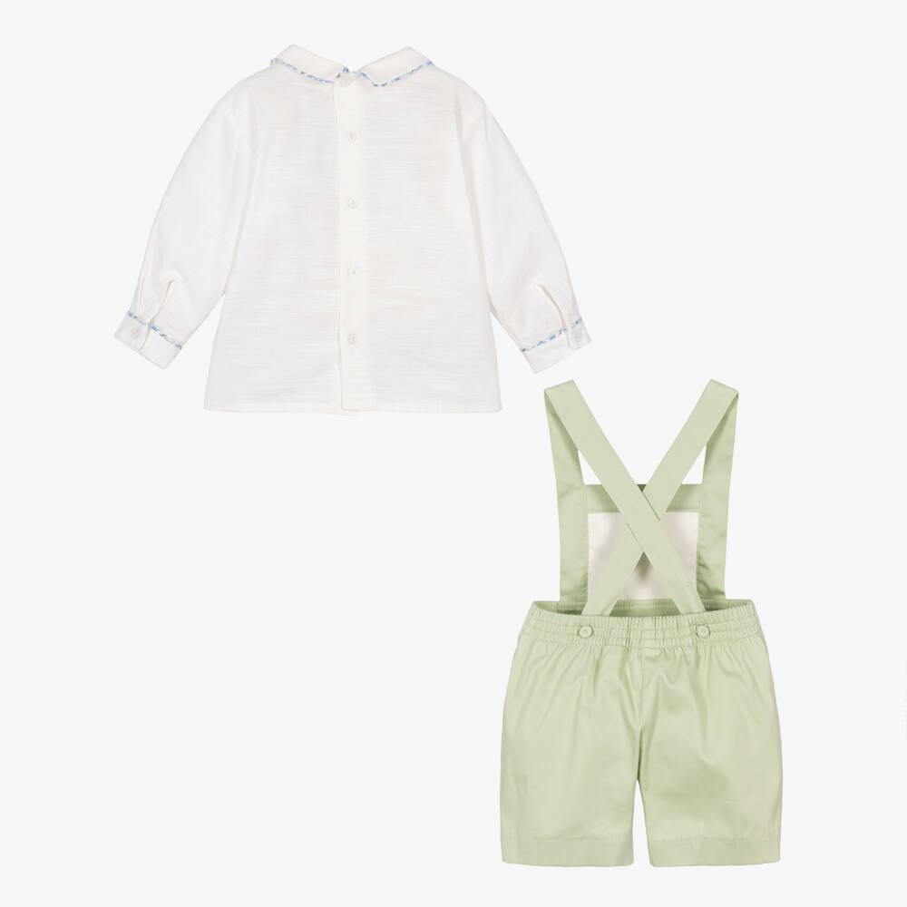 Pretty Originals-Boys Green Cotton Hand-Embroidered Shorts Set | Childrensalon