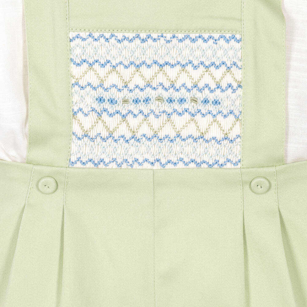 Pretty Originals-Boys Green Cotton Hand-Embroidered Shorts Set | Childrensalon
