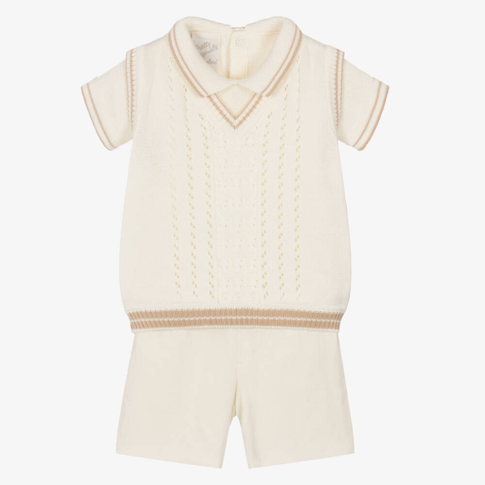 Pretty Originals-Boys Ivory Cotton Top, Slipover & Shorts Set | Childrensalon