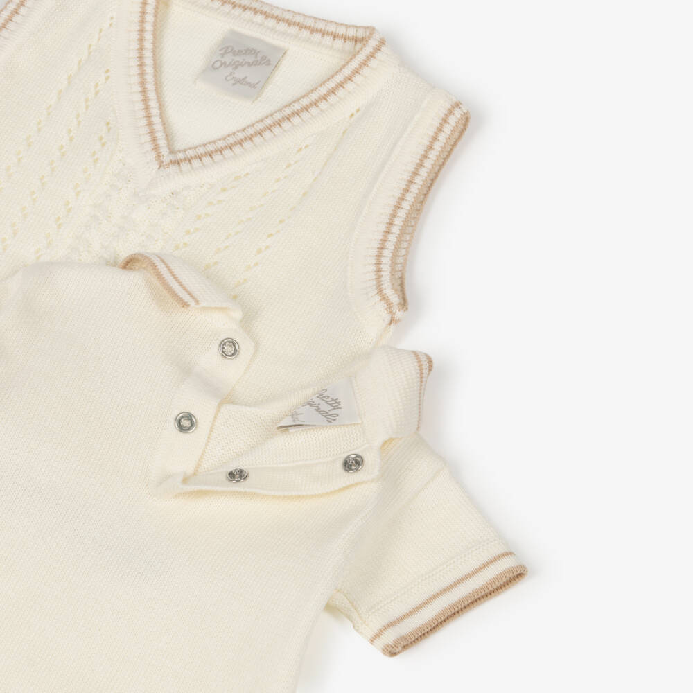 Pretty Originals-Boys Ivory Cotton Top, Slipover & Shorts Set | Childrensalon