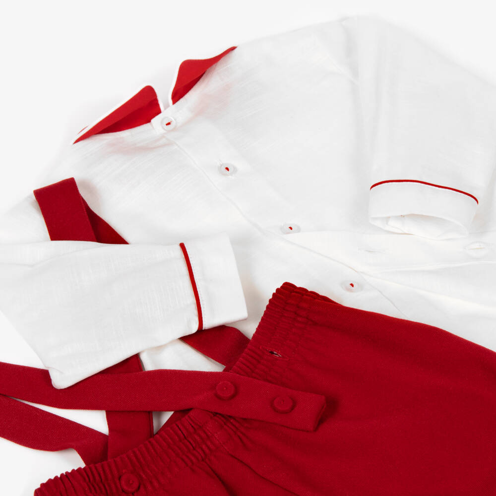 Pretty Originals-Boys Red Dungaree Shorts & Shirt Set | Childrensalon