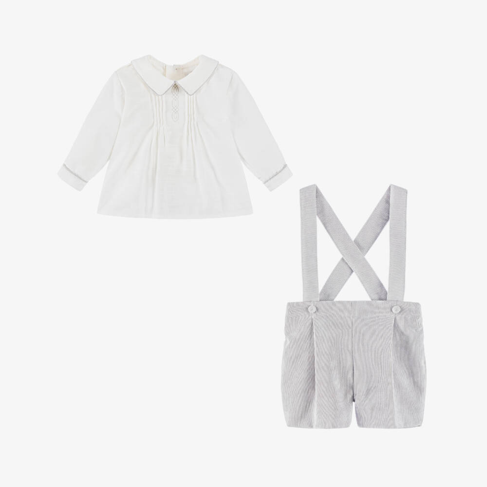 Pretty Originals-Boys White & Grey Needlecord Shorts Set | Childrensalon