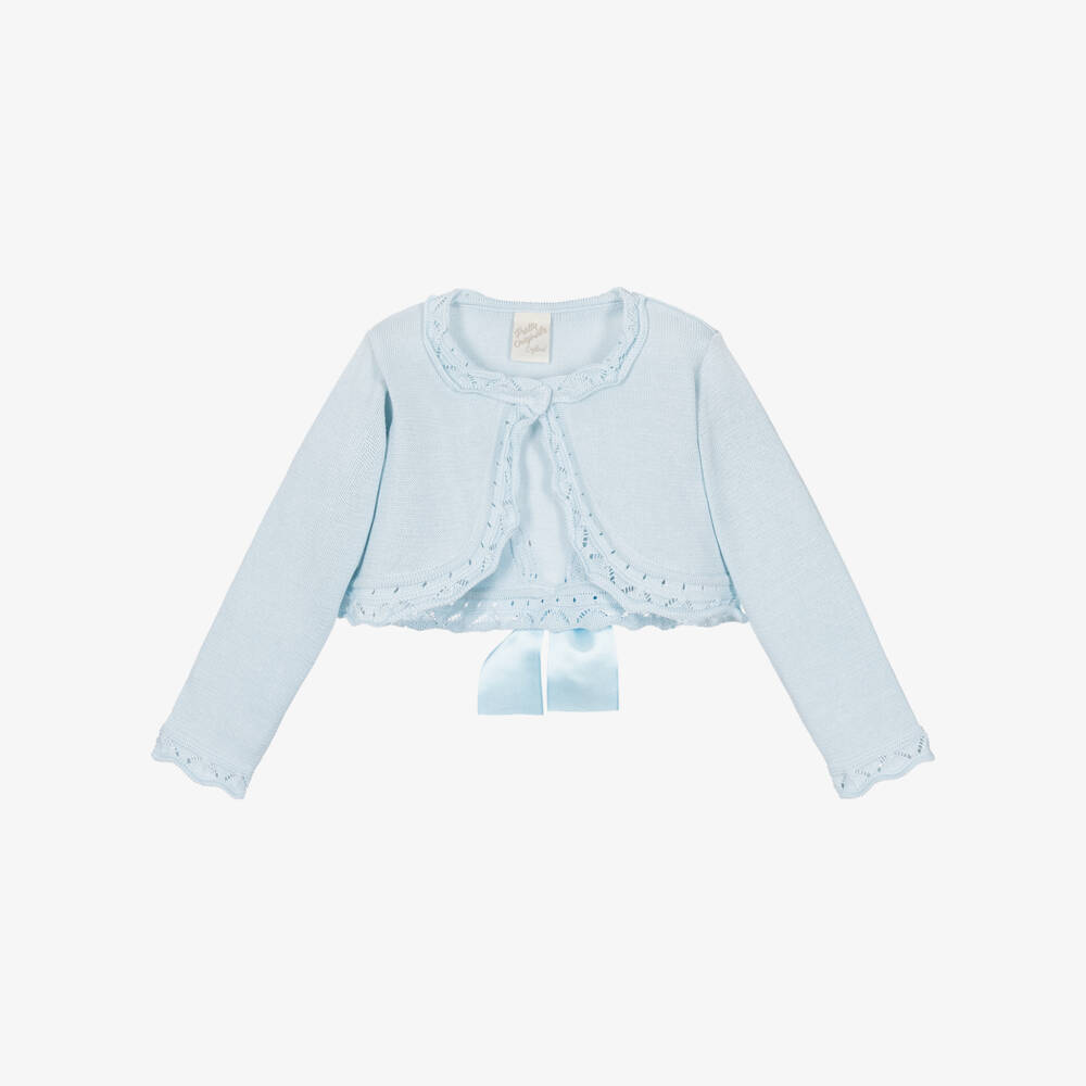 Pretty Originals-Girls Blue Bolero Cardigan With Bow | Childrensalon