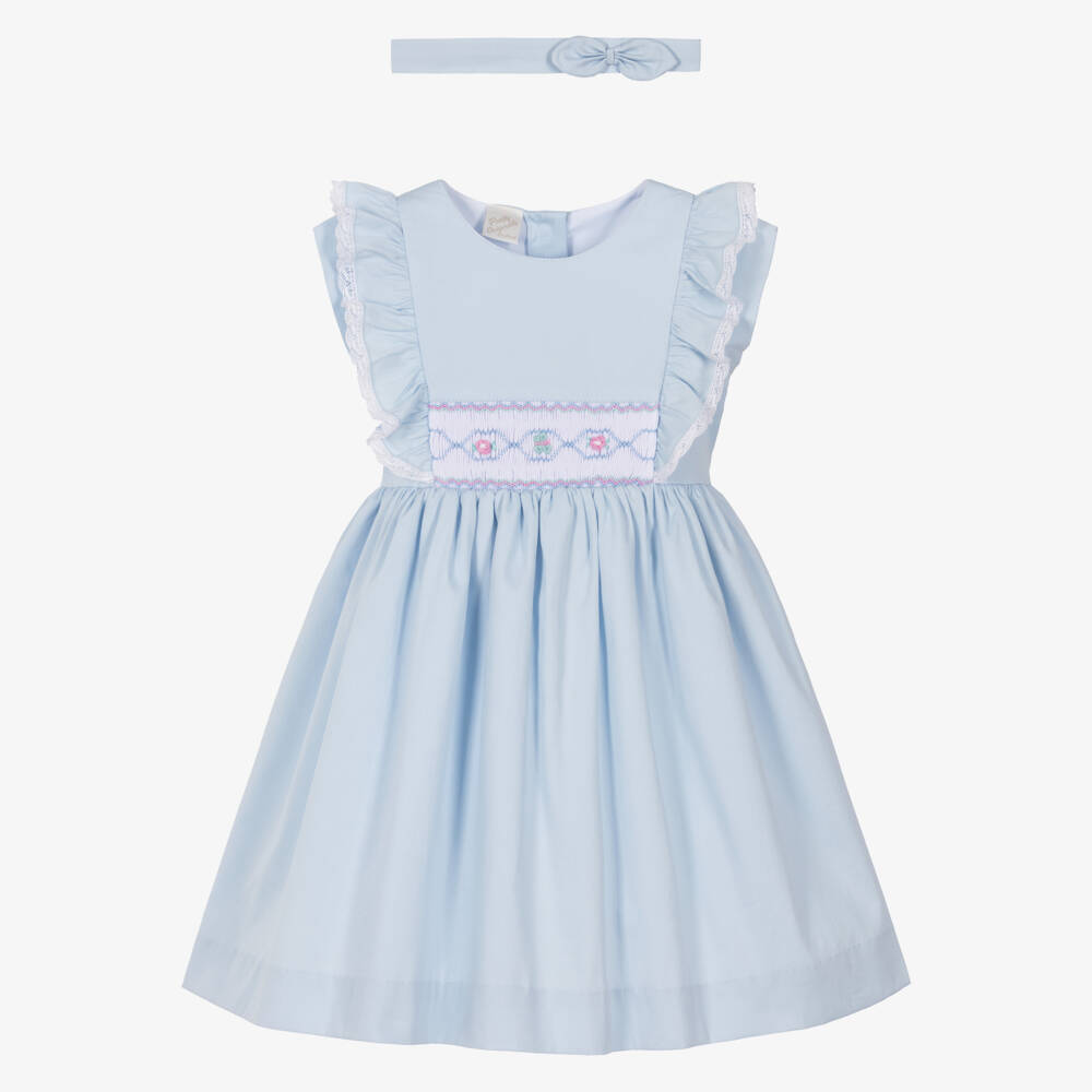 Pretty Originals-Girls Blue Cotton Smocked Dress Set | Childrensalon