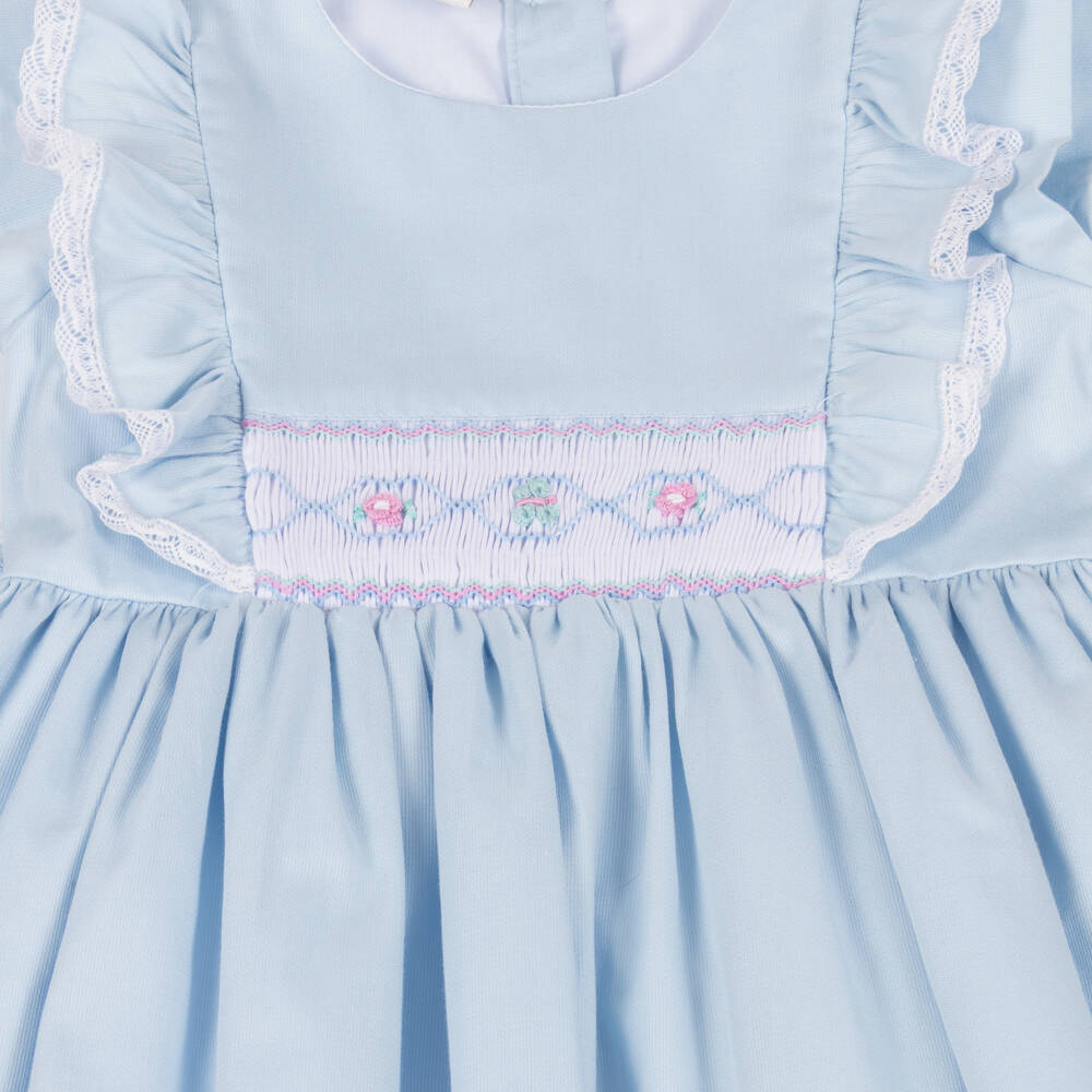 Pretty Originals-Girls Blue Cotton Smocked Dress Set | Childrensalon