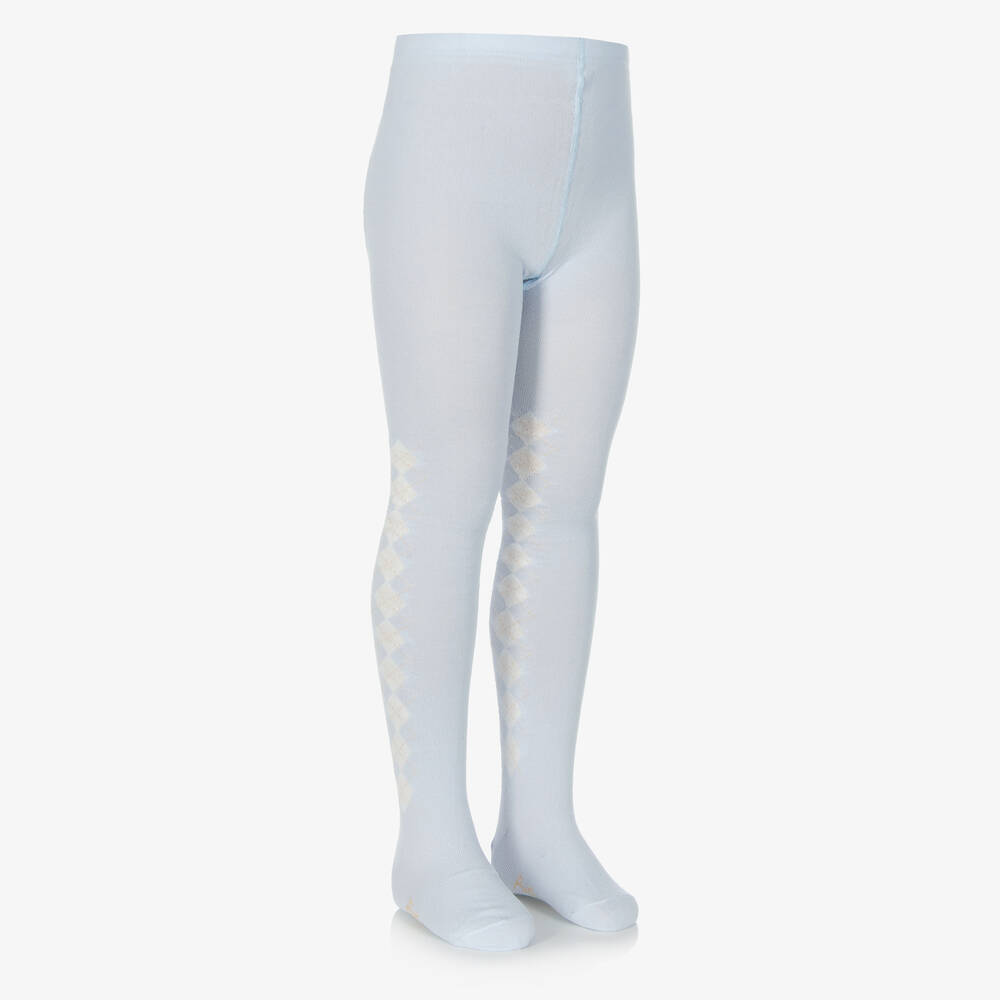 Pretty Originals-Girls Blue & Ivory Knitted Cotton Tights | Childrensalon