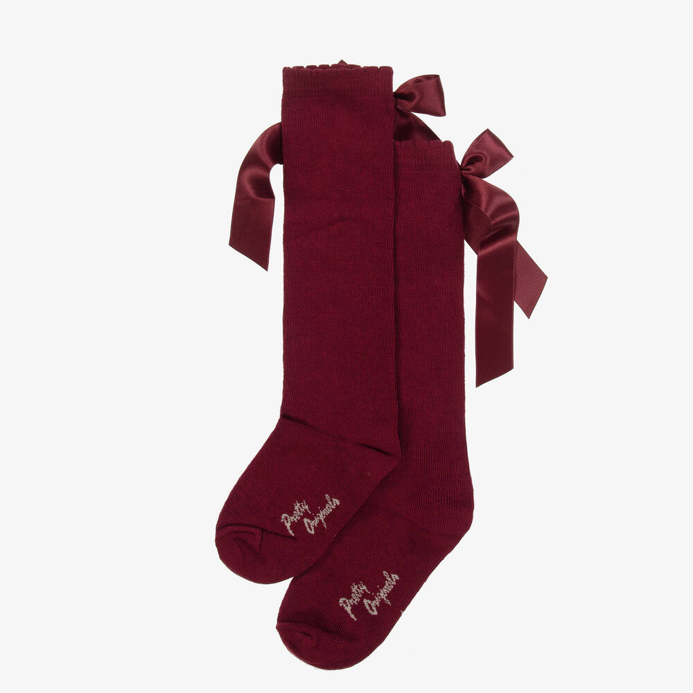 Pretty Originals-جوارب بفيونكة قطن لون أحمر برغندي للبنات | Childrensalon
