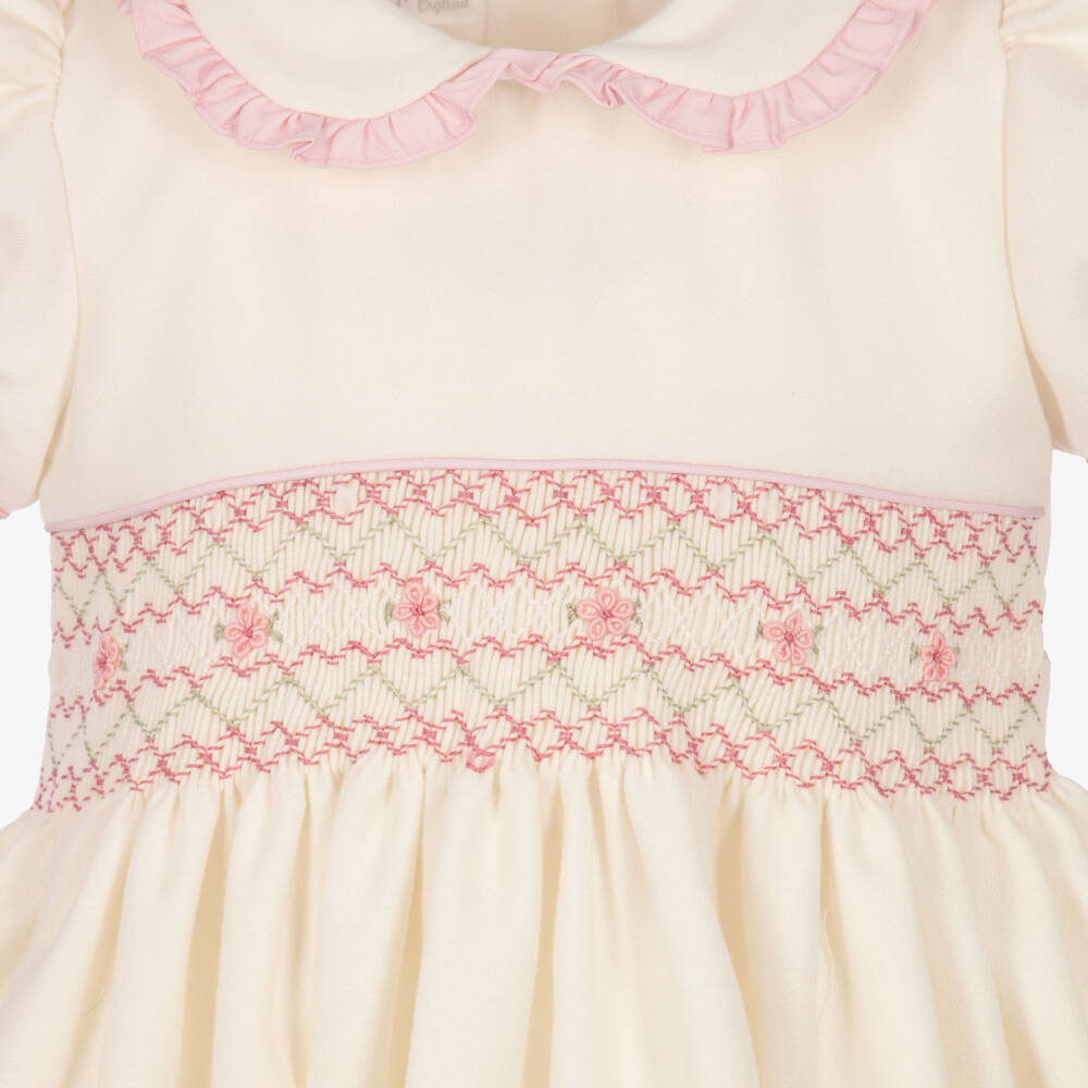 Pretty Originals-Girls Cream & Pink Hand-Smocked Dress | Childrensalon