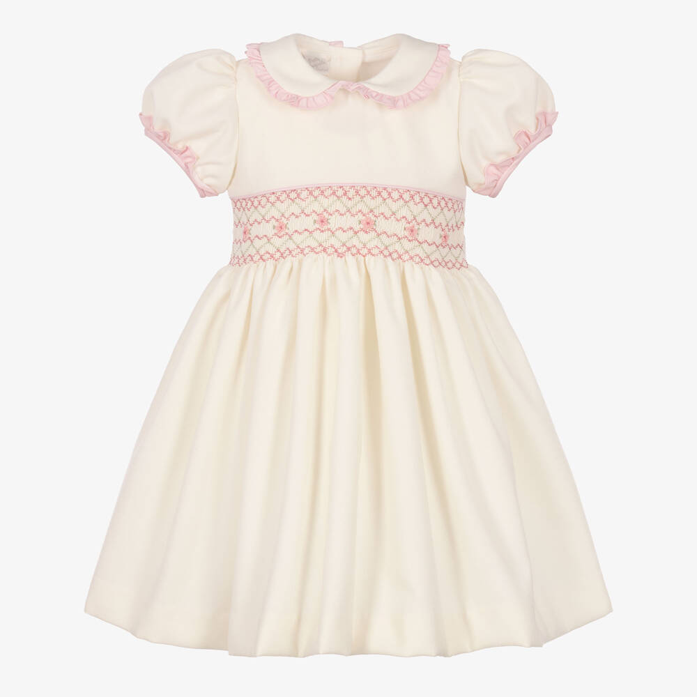 Pretty Originals-Girls Cream & Pink Hand-Smocked Dress | Childrensalon