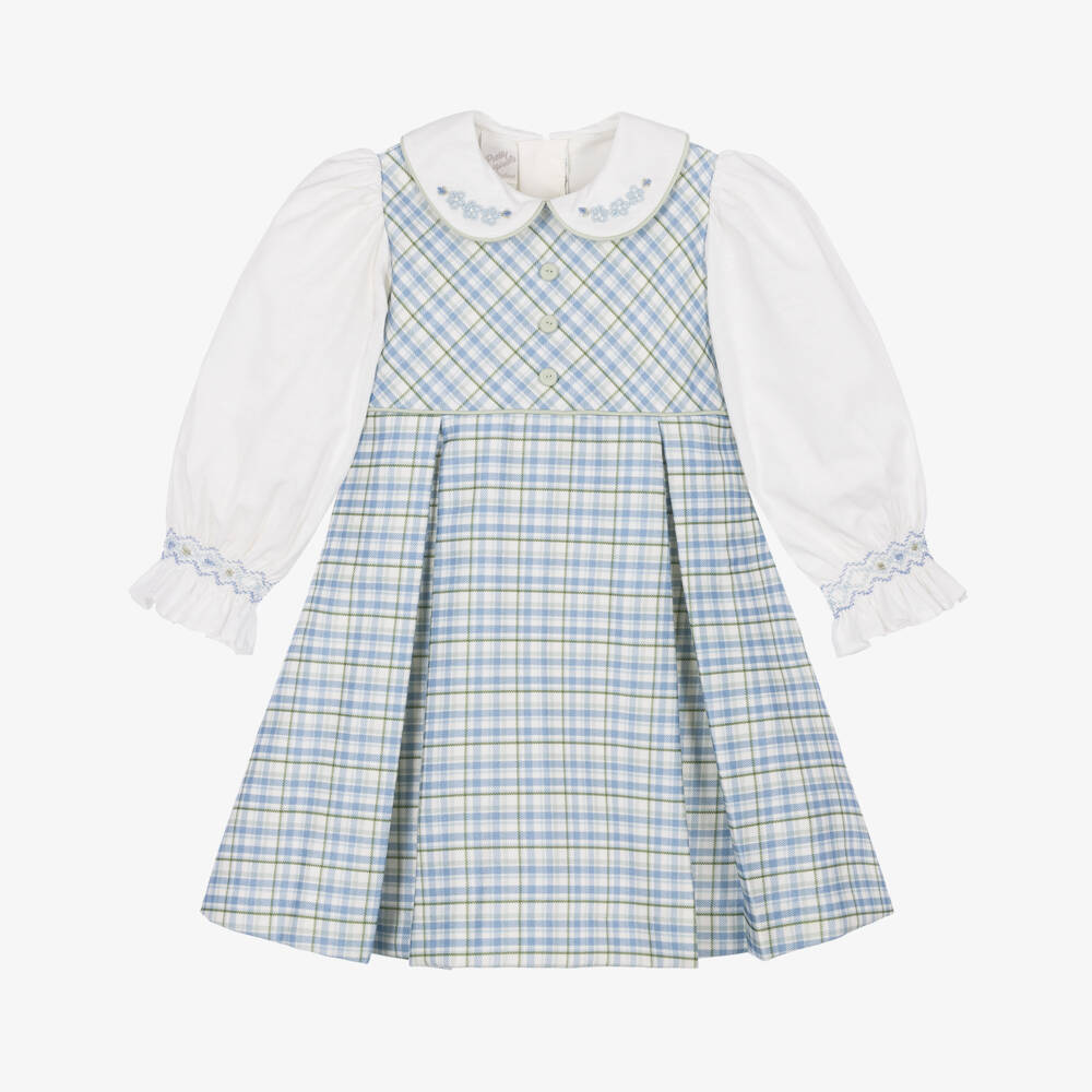 Pretty Originals-Girls Green Check Dress with Hand-Smocked Cuffs | Childrensalon