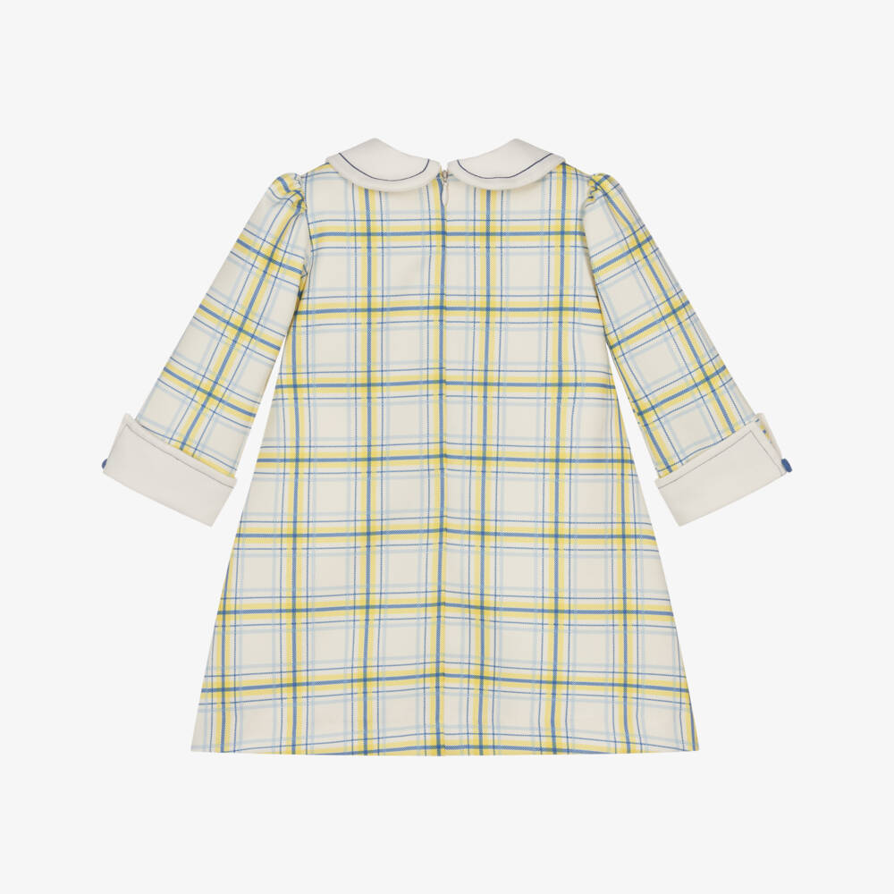 Pretty Originals-فستان بأكمام طويلة كاروهات لون أزرق وعاجي للبنات الرضع | Childrensalon